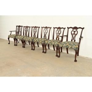 Romweber Antique Chippendale Carved Mahogany Dining Chairs, Set of Six