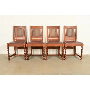 Stickley Brothers Antique Mission Oak and Cane Arts & Crafts Dining Chairs, Set of Four