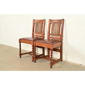 Stickley Brothers Antique Mission Oak and Cane Arts & Crafts Side Chairs or Dining Chairs, Pair