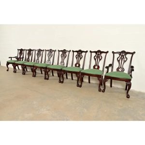 Thomasville Chippendale Carved Mahogany Dining Chairs, Set of Eight