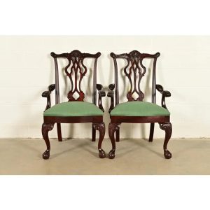 Thomasville Chippendale Carved Mahogany Armchairs, Pair