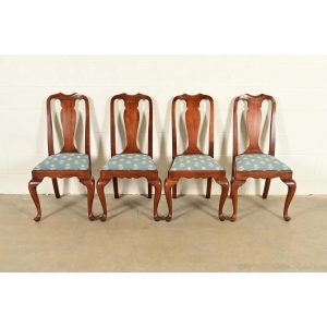 Henkel Harris Queen Anne Solid Cherry Wood Dining Chairs, Set of Four