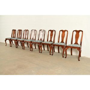 Henkel Harris Queen Anne Solid Cherry Wood Dining Chairs, Set of Eight