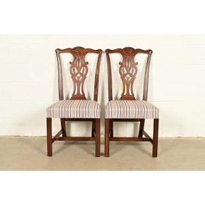 Drexel Heritage Georgian Carved Mahogany Side Chairs or Dining Chairs, Pair