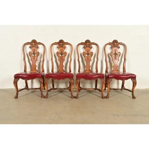 Berkey & Gay Antique Georgian Burled Walnut Dining Chairs, Set of Four