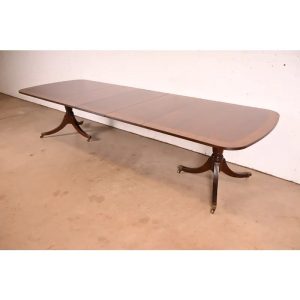 Baker Furniture Georgian Banded Mahogany Double Pedestal Extension Dining Table | Newly Refinished