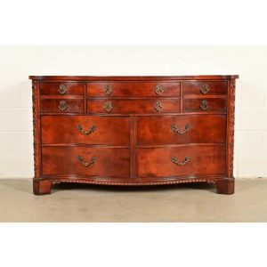 Century Furniture Georgian Carved Flame Mahogany Serpentine Front Ten-Drawer Dresser or Chest of Drawers | Circa 1950s