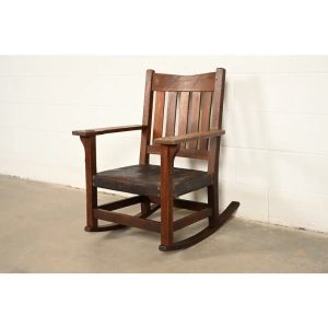 Gustav Stickley Antique Mission Oak Arts & Crafts Rocking Chair, Circa 1910