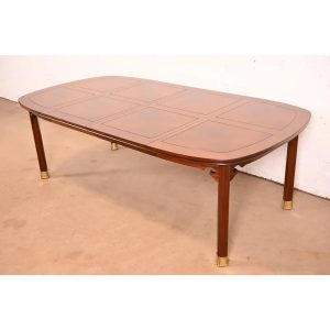 Henredon Mid-Century Modern Hollywood Regency Chinoiserie Walnut and Burl Wood Extension Dining Table | Newly Refinished