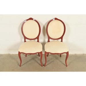 Karges Style French Provincial Louis XV Brown Lacquered Side Chairs or Dining Chairs, Pair
