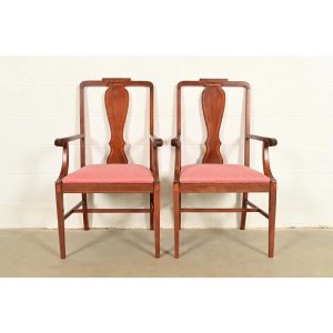 Baker Furniture Style Federal Inlaid Mahogany Armchairs, Pair