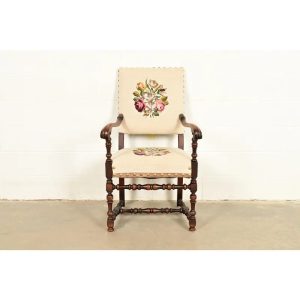 Berkey & Gay Style Antique English Jacobean Carved Walnut Library Chair, Circa 1900