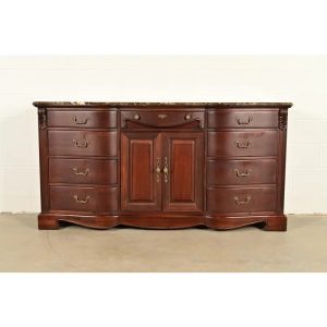 Thomasville French Louis Philippe Carved Mahogany Marble Top Triple Dresser or Credenza