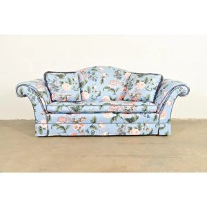 Baker Furniture English Traditional Floral Upholstered Roll Arm Camelback Sofa
