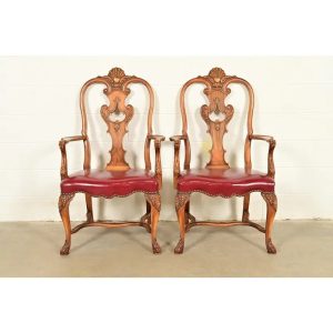 Berkey & Gay Antique Georgian Burled Walnut Armchairs, Pair