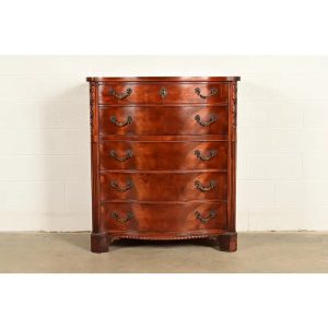 Century Furniture Georgian Carved Flame Mahogany Serpentine Front Five-Drawer Highboy Dresser | Circa 1950s