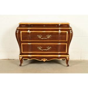 Karges French Provincial Louis XV Burled Walnut and Gold Gilt Bombay Chest of Drawers