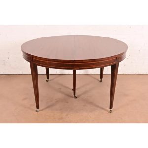 Baker Furniture Style Federal Inlaid Mahogany Extension Dining Table With Six Leaves, Newly Refinished