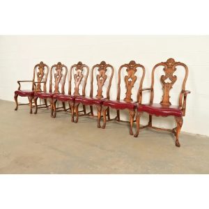 Berkey & Gay Antique Georgian Burled Walnut Dining Chairs, Set of Six
