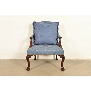 Kittinger Chippendale Carved Mahogany Open Arm Library Chair
