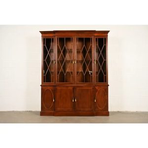 Baker Furniture Historic Charleston Georgian Inlaid Mahogany Breakfront Bookcase Cabinet