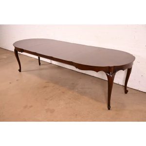Baker Furniture Style French Provincial Louis XV Carved Cherry Wood Extension Dining Table | Newly Refinished