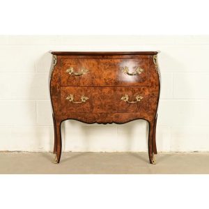 Italian Louis XV Burled Walnut Bombay Commode With Mounted Gilt Bronze Ormolu | Circa 1960s