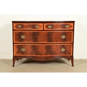 Antique Georgian Banded Flame Mahogany Chest of Drawers by Luce Furniture, Circa 1920s