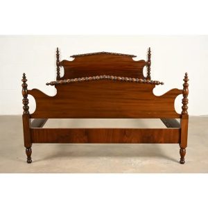 Berkey & Gay Antique Early American Carved Mahogany Full Size Bed, Circa 1920s