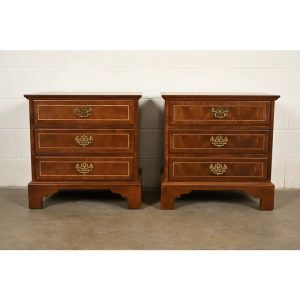 E. J. Victor Georgian Mahogany Three-Drawer Nightstands or Bachelor Chests, Newly Refinished