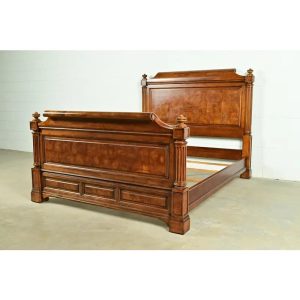 Ethan Allen French Louis Philippe Burl Wood Queen Size Bed