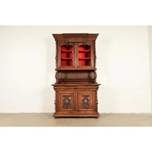 Alexander Roux Style Antique French Renaissance Revival Carved Walnut Sideboard or Bar Cabinet, Circa 1890s
