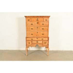 18th Century Antique English Queen Anne Burled Walnut Highboy Dresser
