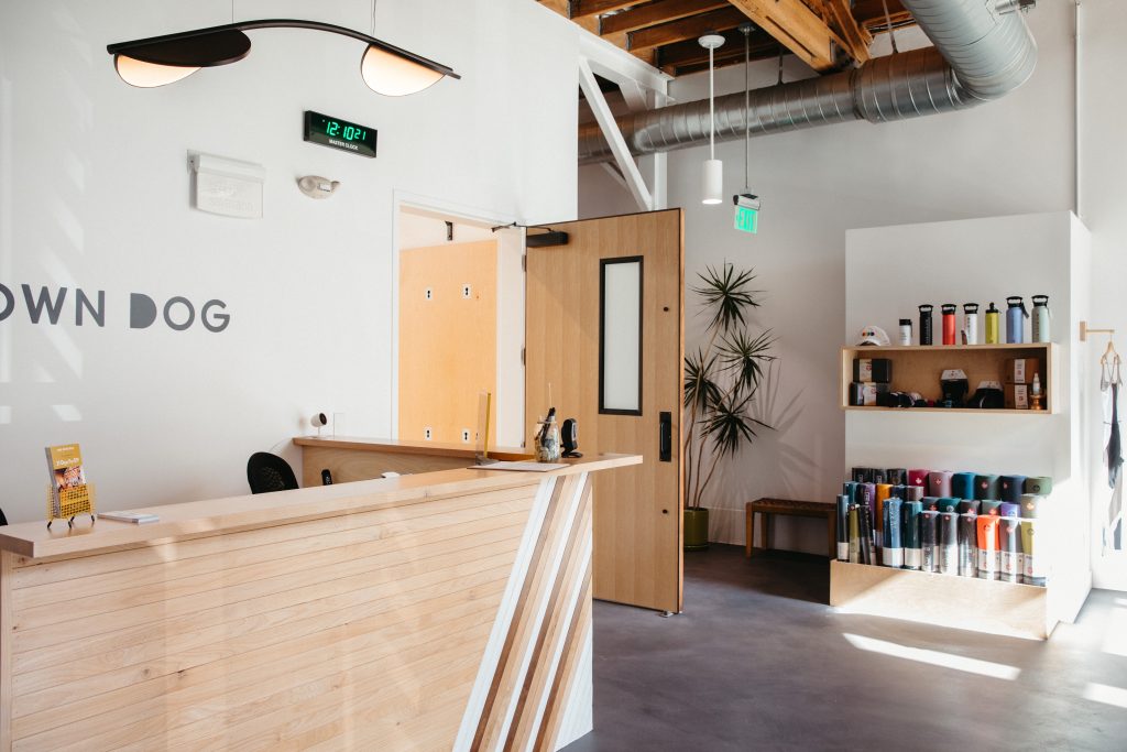 image of Yoga Mats on display in the retail store at One Down Dog Yoga and Fitness in Los Angeles at Eagle Rock, East Hollywood and Echo Park studios