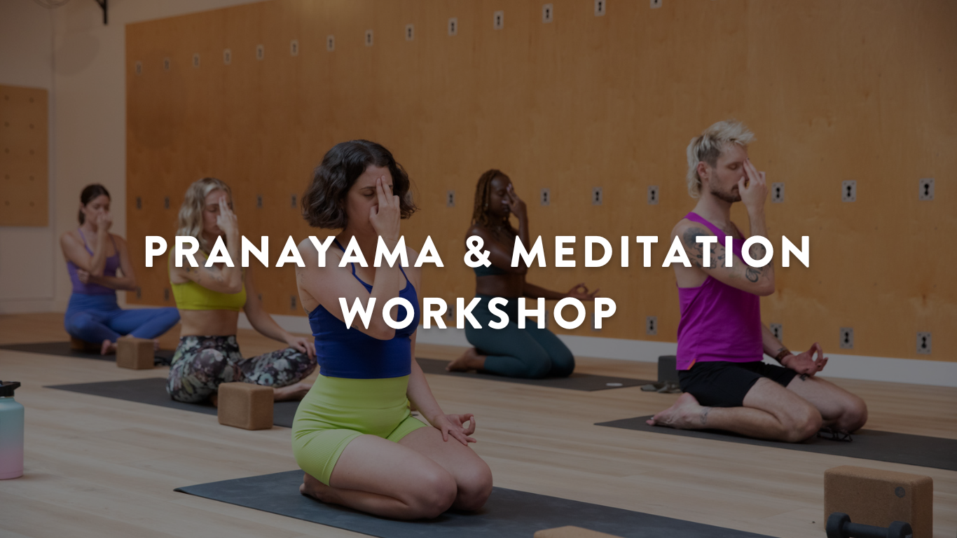 students practicing alternate nostril breathing in a pranayama and meditation workshop at One Down Dog East Hollywood LA