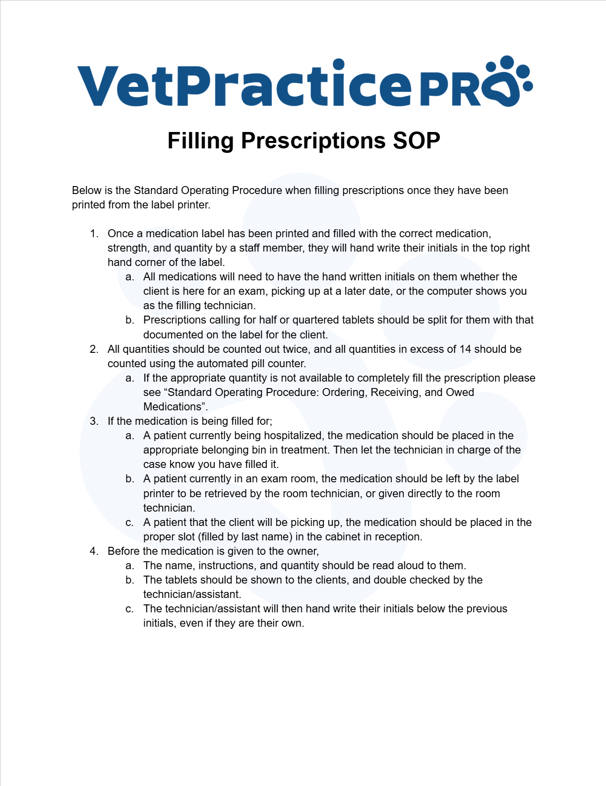 Filling Prescriptions SOP