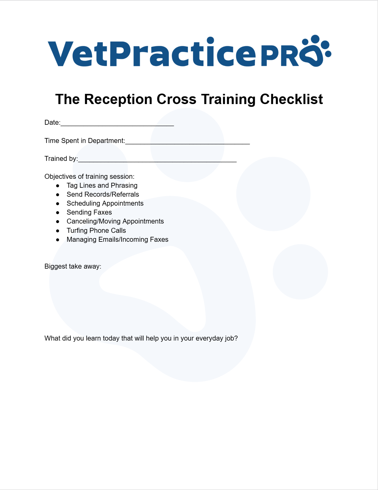 The Reception Cross Training Checklist